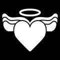 Heart with wings and halo on top vector icon. Black and white love illustration. Solid linear icon of heart. Royalty Free Stock Photo