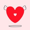 Heart with wings icon. Love symbol red heart with angel wings graphic isolated on pink background. Romantic print.Vector Royalty Free Stock Photo