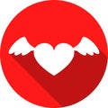 Heart with wings icon with white silhouette