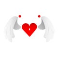 Heart with wings and key hole symbol. valentines day