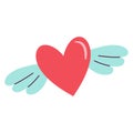 Heart with wings pop art. Simple Hand Drawn. Retro style. flat icon vector illustration Royalty Free Stock Photo