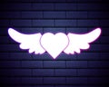 Heart with Wings purple glowing neon ui ux icon. Glowing sign logo vector Royalty Free Stock Photo