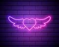 Heart with Wings purple glowing neon ui ux icon. Glowing sign logo vector Royalty Free Stock Photo