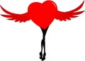 Heart with wings of red color with female slender legs