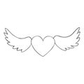A heart with wings. Wide scope. Valentine day. Colorless background. Coloring book for children.
