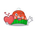 With heart winter hat in a cartoon bag