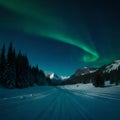 Aurora in the night sky over snowy river Royalty Free Stock Photo