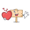 With heart wooden board mascot cartoon