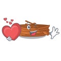 With heart wooden boat sail at sea character