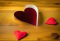 Heart on a wooden table. Valentines Day greeting card