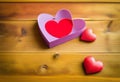 Heart on a wooden table. Valentines Day greeting card