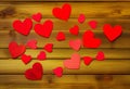 Heart on a wooden table. Valentines Day greeting card