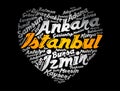 Heart word cloud with List of cities in Turkey