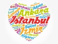 Heart word cloud with List of cities in Turkey