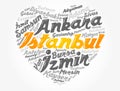 Heart word cloud with List of cities in Turkey