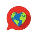 Heart world globe concept inside a red speech bubble