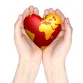 Heart world in hands Royalty Free Stock Photo