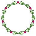 Floral vine with pink hearts designed in a circular shape