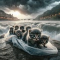 Kittens abandoned in a plastic bag by river in torrential rain