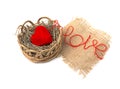 Heart of yarn in a wicker basket