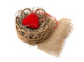 Heart of yarn in a wicker basket