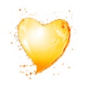 Heart from yellow water splash with bubbles isolated on white Royalty Free Stock Photo