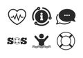 SOS lifebuoy icon. Heartbeat cardiogram. Vector