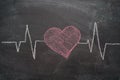 Heartbeat character and design on black chalkboard Royalty Free Stock Photo