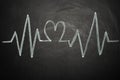 heartbeat chart on blackboard using a pen concept to track healthy lifestyle impulses Royalty Free Stock Photo