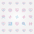 Heartbeat colorful outline icons. Vector cardiac cycle sings