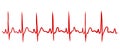 Heartbeat continuous line drawn by hand in red color. Medical vector illustration. Heart pulse cardiogram, medical