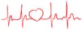 Heartbeat continuous line with shape of heart drawn by hand in red color. Medical vector illustration. Heart pulse Royalty Free Stock Photo
