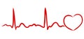 Heartbeat continuous line with shape of heart drawn by hand in red color. Medical vector illustration. Heart pulse Royalty Free Stock Photo