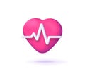 Heartbeat 3d icon vector render graphic, heart beat symbol cartoon red isolated on white background image clipart modern design,