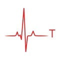 Heartbeat graph with t wave isolated on white background Royalty Free Stock Photo