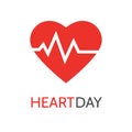 Heartbeat icon in flat style for medical apps and websites. Pulse symbol. Heart rhythm. World heart day card. Medical test. Health
