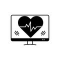 Black solid icon for Heartbeat, healthcare and heart