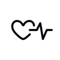 Heartbeat icon. Linear logo of heart check. Black simple illustration of heart rate and blood pressure measurement. Contour Royalty Free Stock Photo