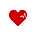 Heartbeat Line Heart Cardio. Heart flat solid vector icon. Royalty Free Stock Photo