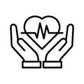 Heartbeat line heart cardio icon. Hand holding heart. Concept of heart disease