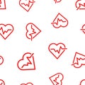 Heartbeat line with heart icon seamless pattern background. Business concept vector illustration. Heart rhythm symbol pattern.