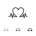 Heartbeat, Love, Heart, Wedding Bold and thin black line icon set