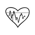 Heartbeat love Icon hand draw black colour world health logo symbol perfect