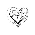 Heartbeat love Icon hand draw black colour world health logo symbol perfect