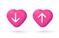 Heartbeat low high rate icon 3d vector render graphic, heart beat min max up down arrow pulse rhythm limit image clipart set,