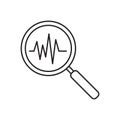 Heartbeat in magnifying glass icon. Cardiology symbol. Medical pressure sign. Vector line icon.