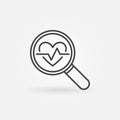 Heartbeat in magnifying glass vector concept outline icon
