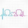Heartbeat make male,female face and heart symbol Royalty Free Stock Photo