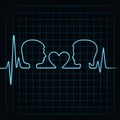 Heartbeat make male,female face and heart symbol Royalty Free Stock Photo