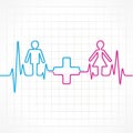 Heartbeat make male,female and medical symbol Royalty Free Stock Photo